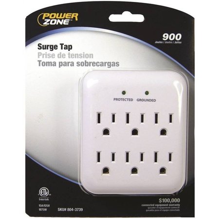 POWERZONE Tap Surge 6 Outlet 1140J White OR802115